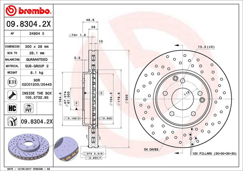 Mercedes Brembo Disc Brake Rotor - Front (300mm) 2034210512